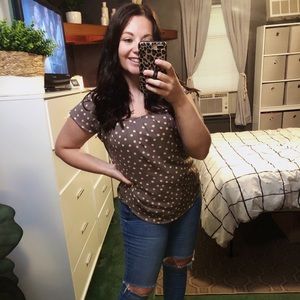 LC Lauren Conrad Purple & Light Pink Polka Dot Top